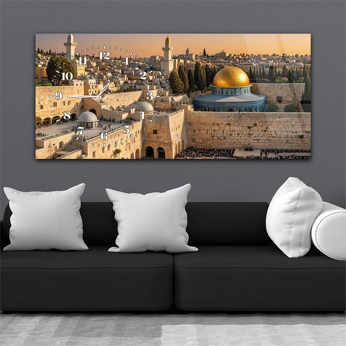 Yatay Saatli Yandan Dini Temalı Cam Tablo 088
