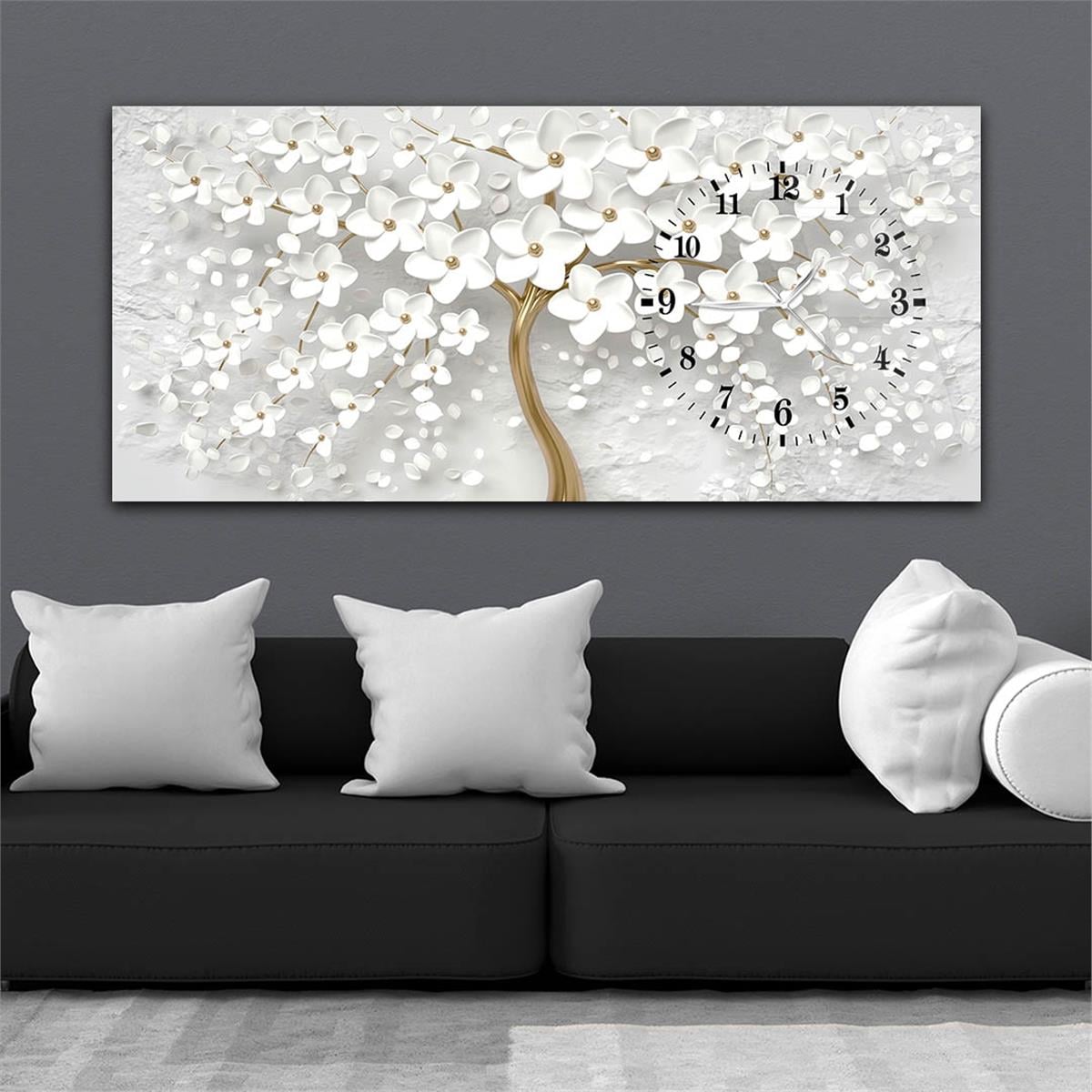 Yatay Saatli Yandan Sanat ve Doğa Temalı Cam Tablo 087