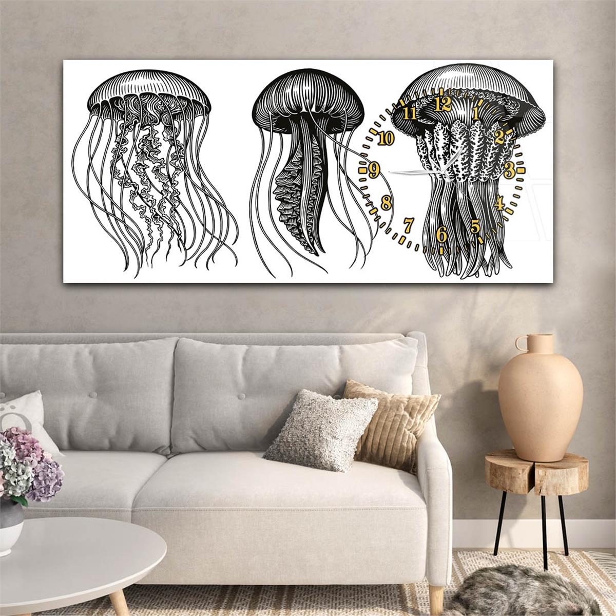 Yatay Saatli Yandan Sanat ve Doğa Temalı Cam Tablo 103