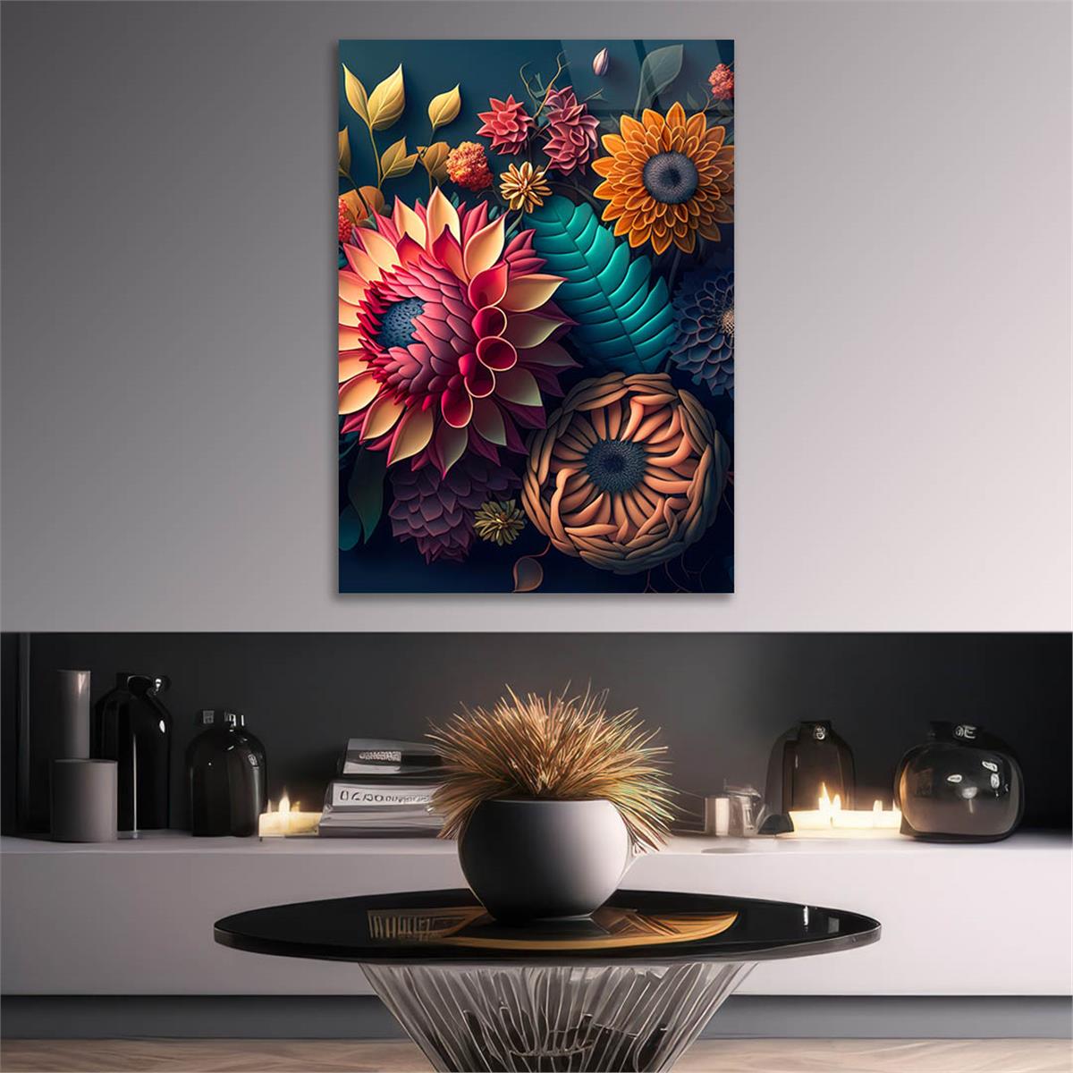 Dikey Sanat Temalı Cam Tablo 438