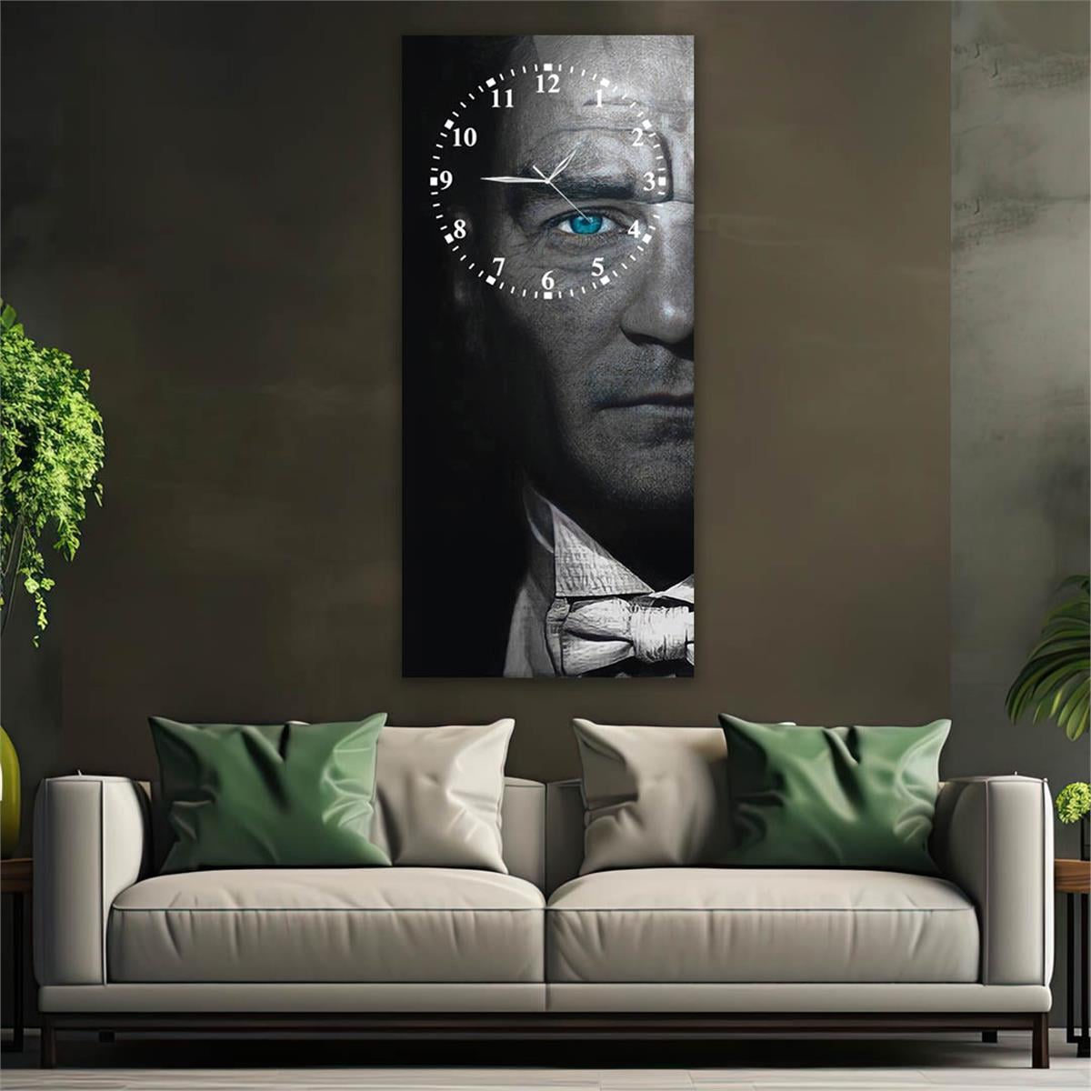 Vertical National Themed Glass Wall Art with Clock at the Top 011