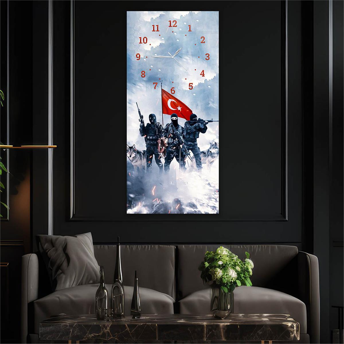 Vertical National Themed Glass Wall Art with Clock at the Top 035