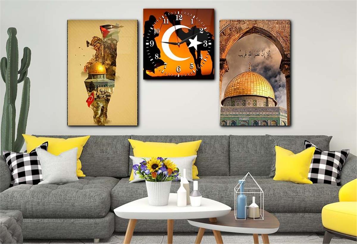 Jerusalem Tempered Glass Wall Art Set with Clock 