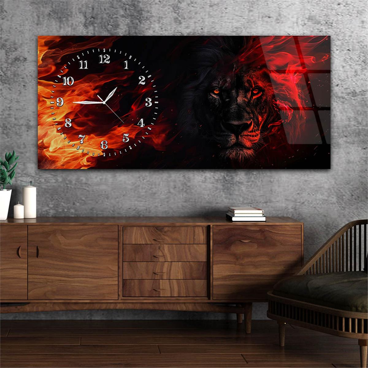 Yatay Saatli Yandan Sanat Temalı Cam Tablo 308