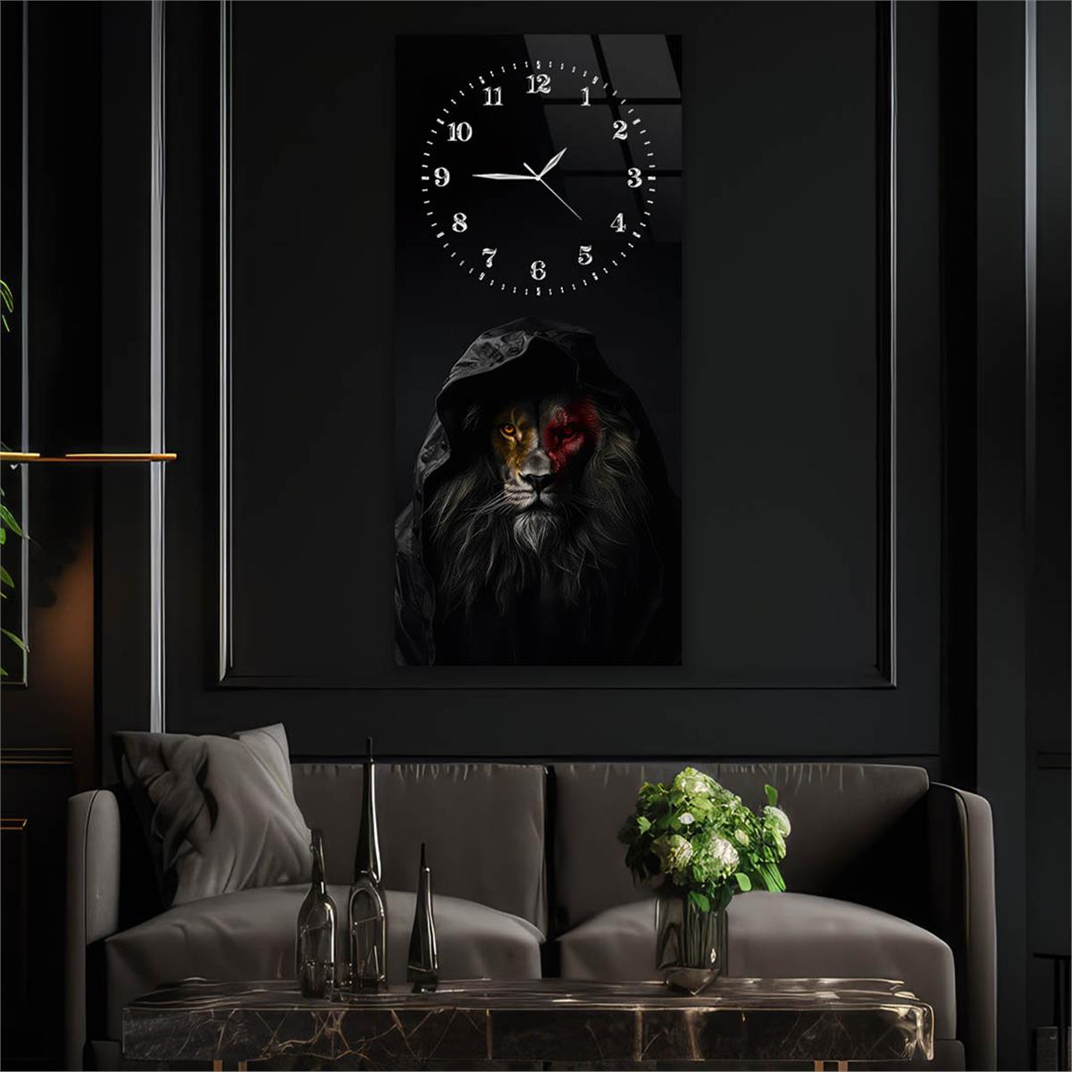 Dikey Üstten Saatli Sanat Temalı Cam Tablo 090