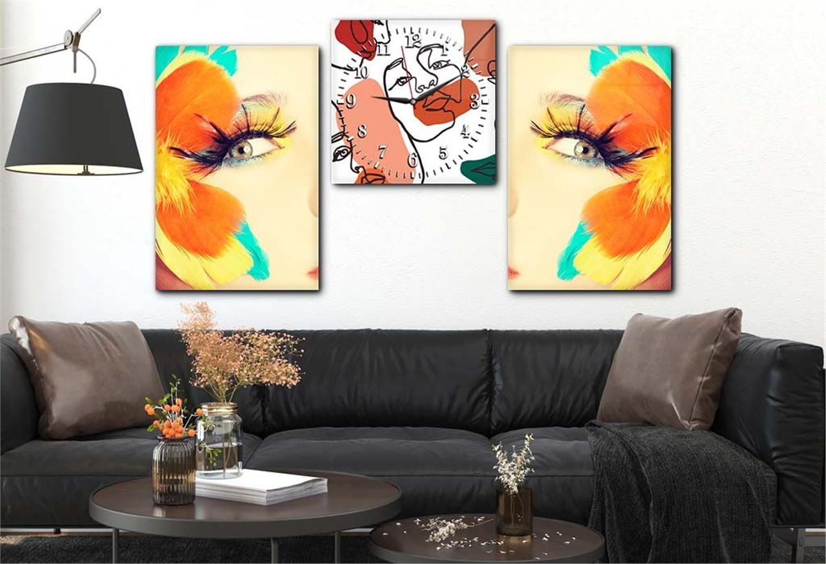 Tempered Glasss Wall Arts Art-Themed Set with Clock