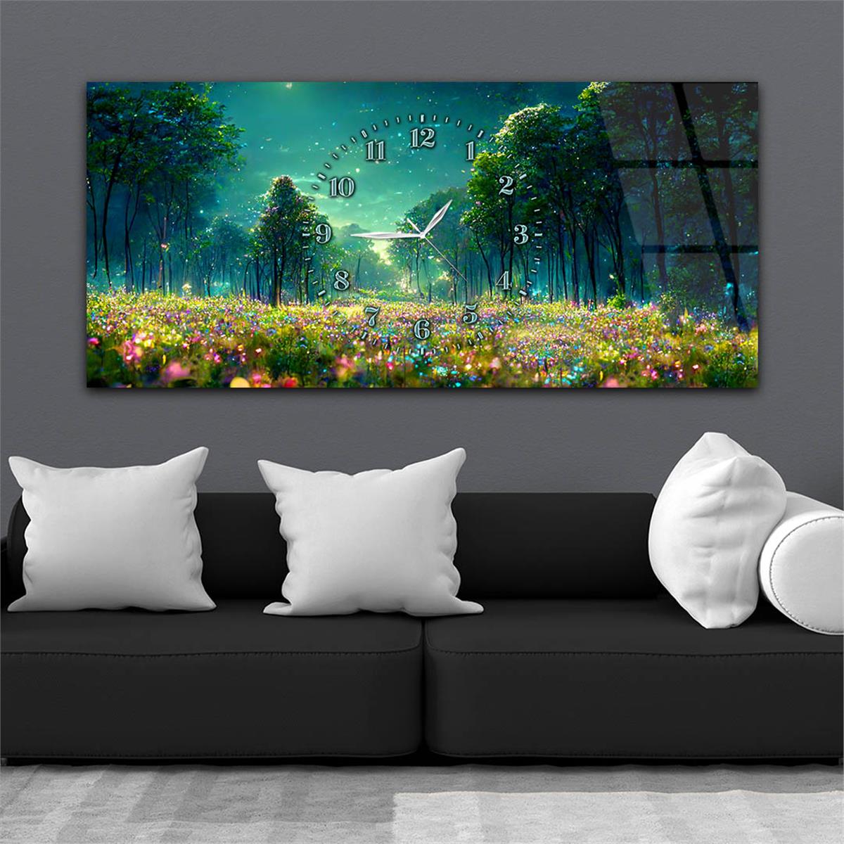 Yatay Saatli Ortadan Sanat Temalı Cam Tablo123