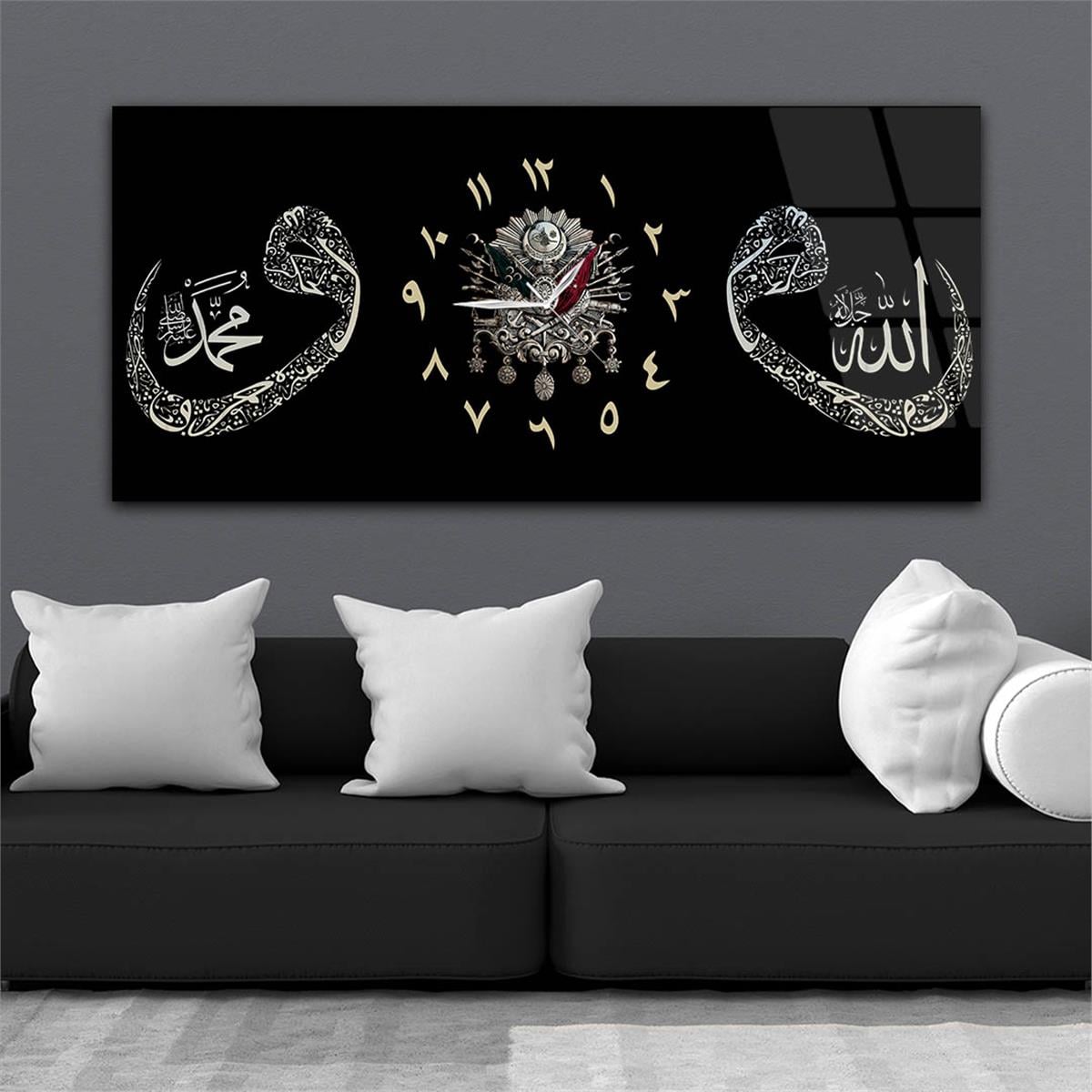 لوحة زجاجية أفقية ذات طابع ديني مع ساعة في الوسط 098