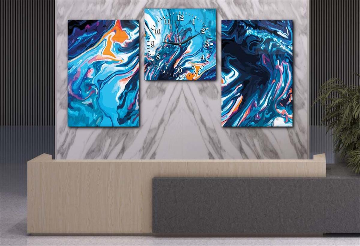 SANAT TEMALI CAM TABLO SAAT SETİ 