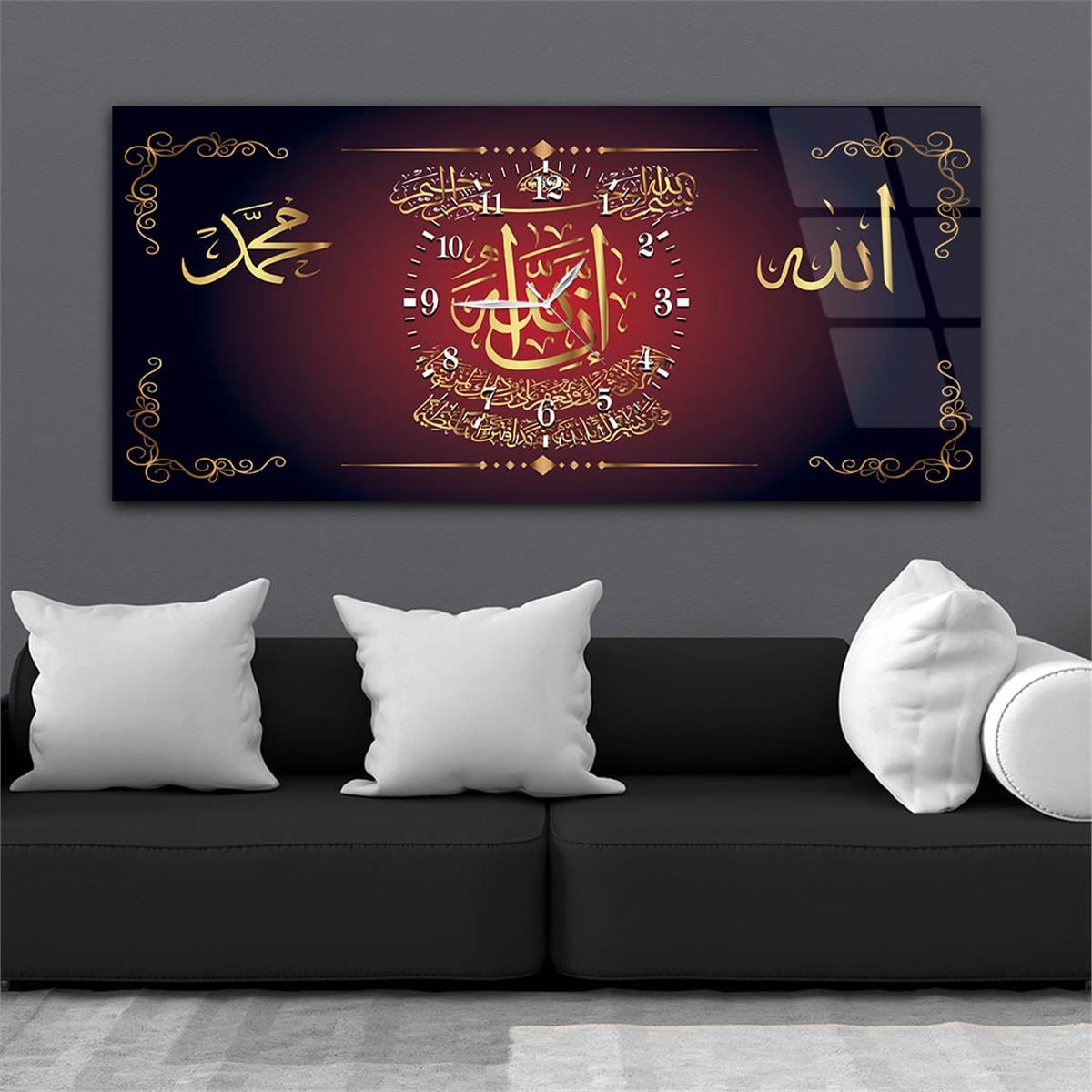 Horizontaal, in Het Midden Voorzien Van Een Klok, Religieus Thema Gehard Glasschilderij 015