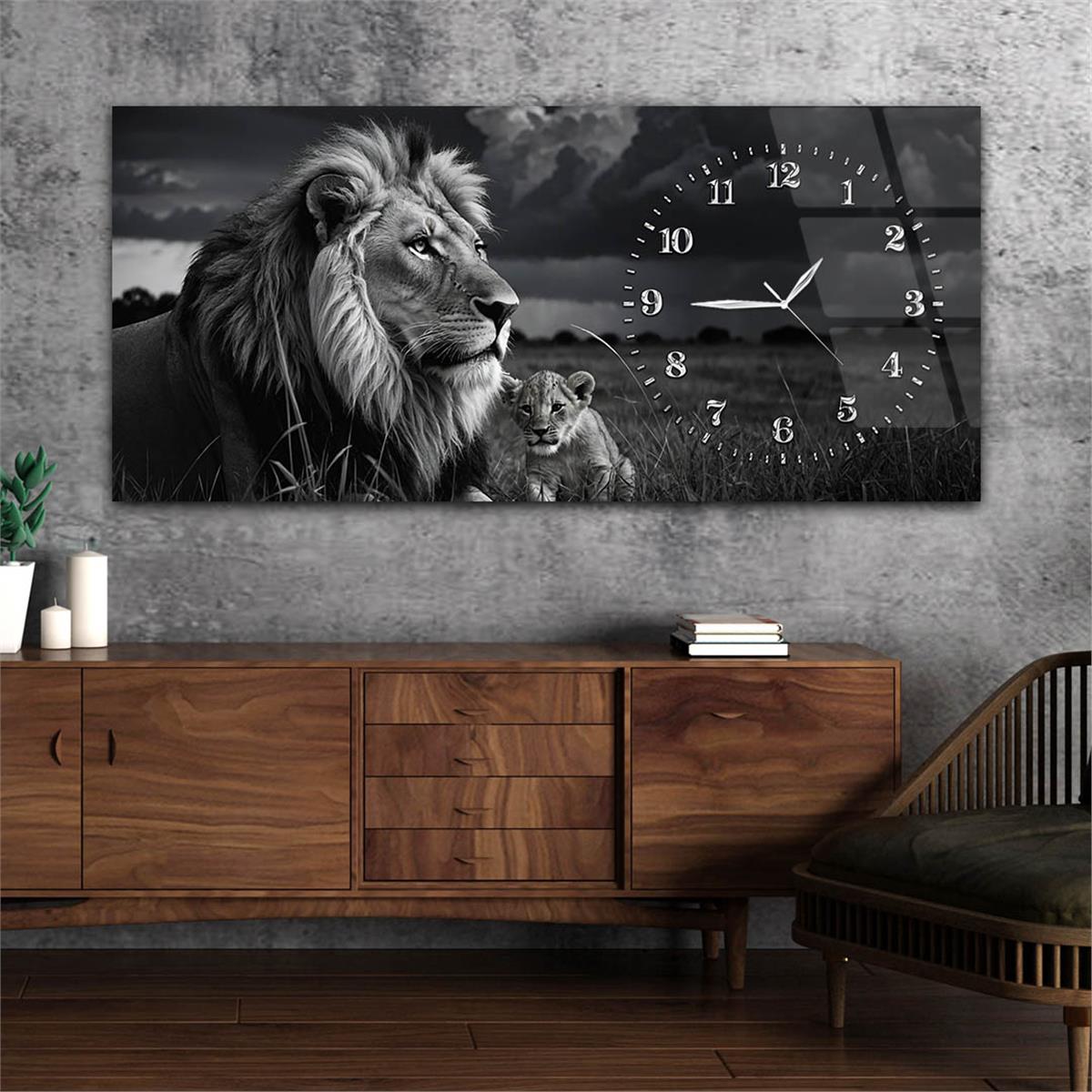 Yatay Saatli Yandan Sanat Temalı Cam Tablo 341