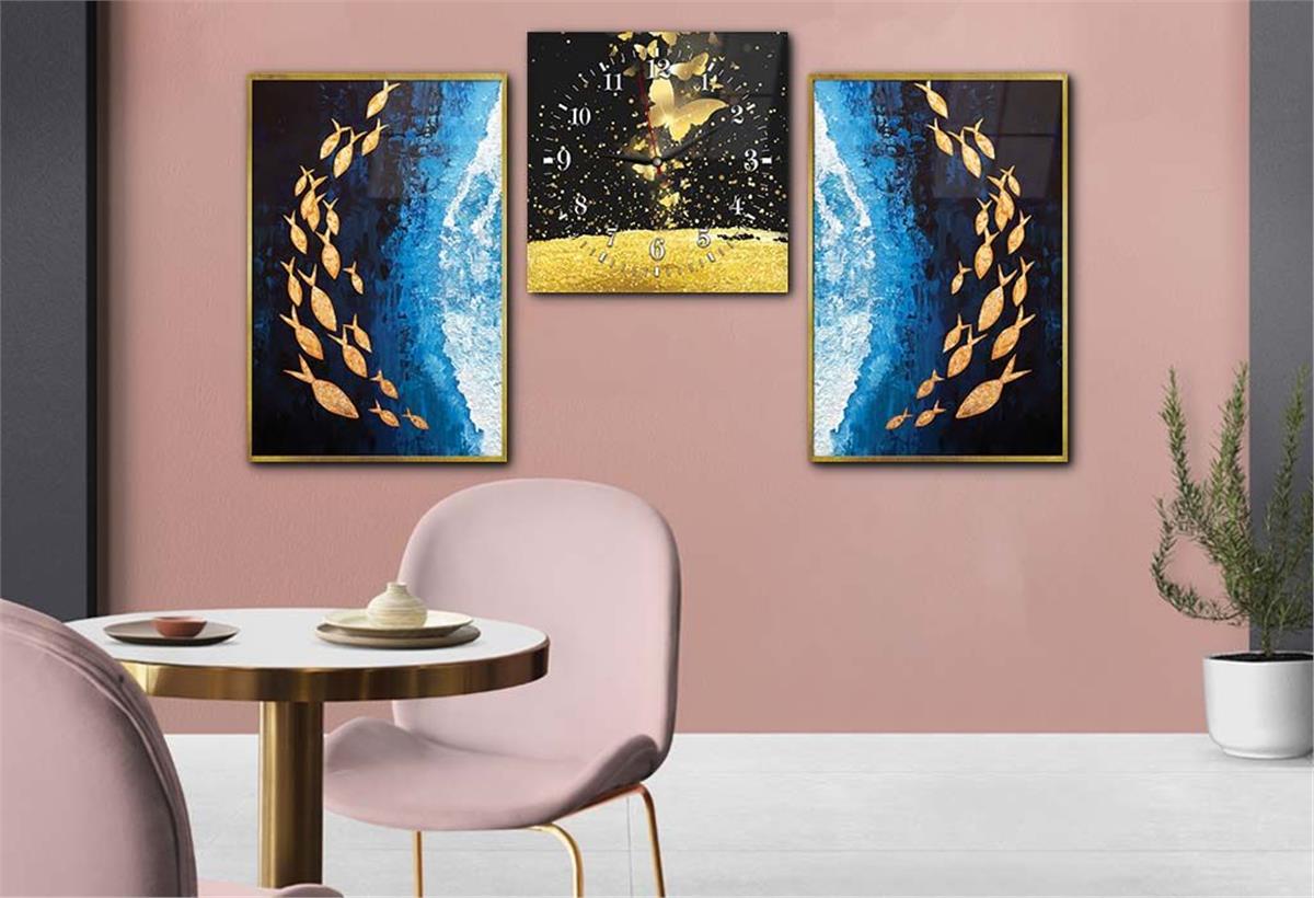 Tempered Glasss Wall Arts Art-Themed Set with Clock
