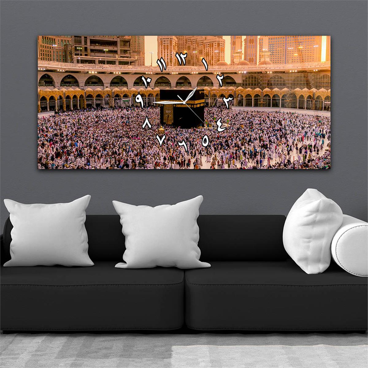 Yatay Ortadan Saatli  Dini Temalı Cam Tablo 030