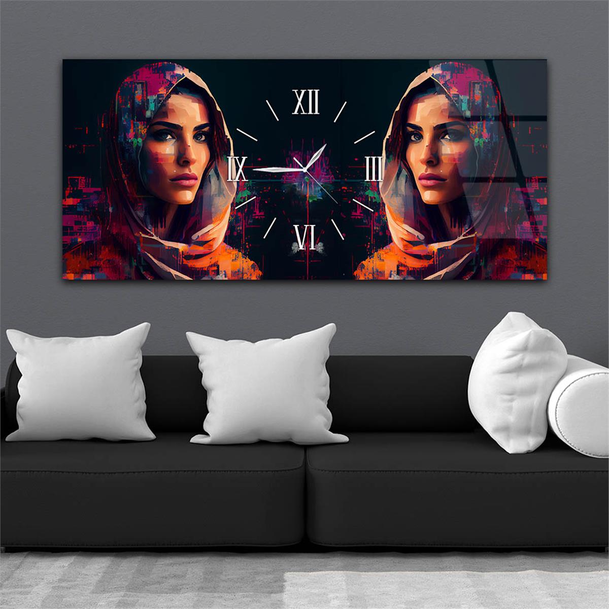 Horizontaal, in Het Midden Voorzien Van Een Klok, Kunst En Natuur Thema Gehard Glasschilderij 066