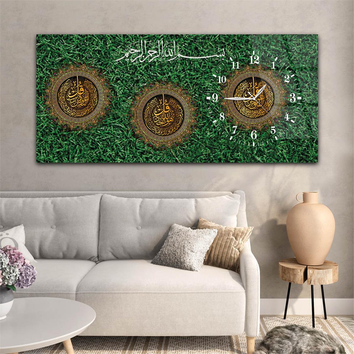 Side-Clock, Religious-Themed Horizontal Glass Wall Painting 060