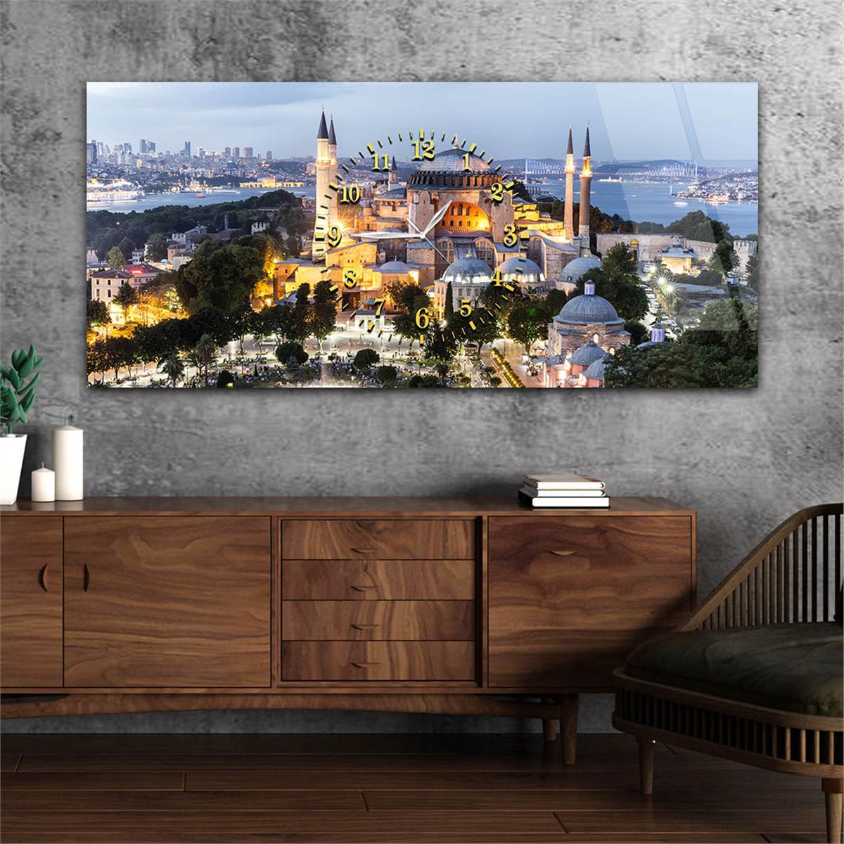 لوحة زجاجية أفقية ذات طابع ديني مع ساعة في الوسط 009