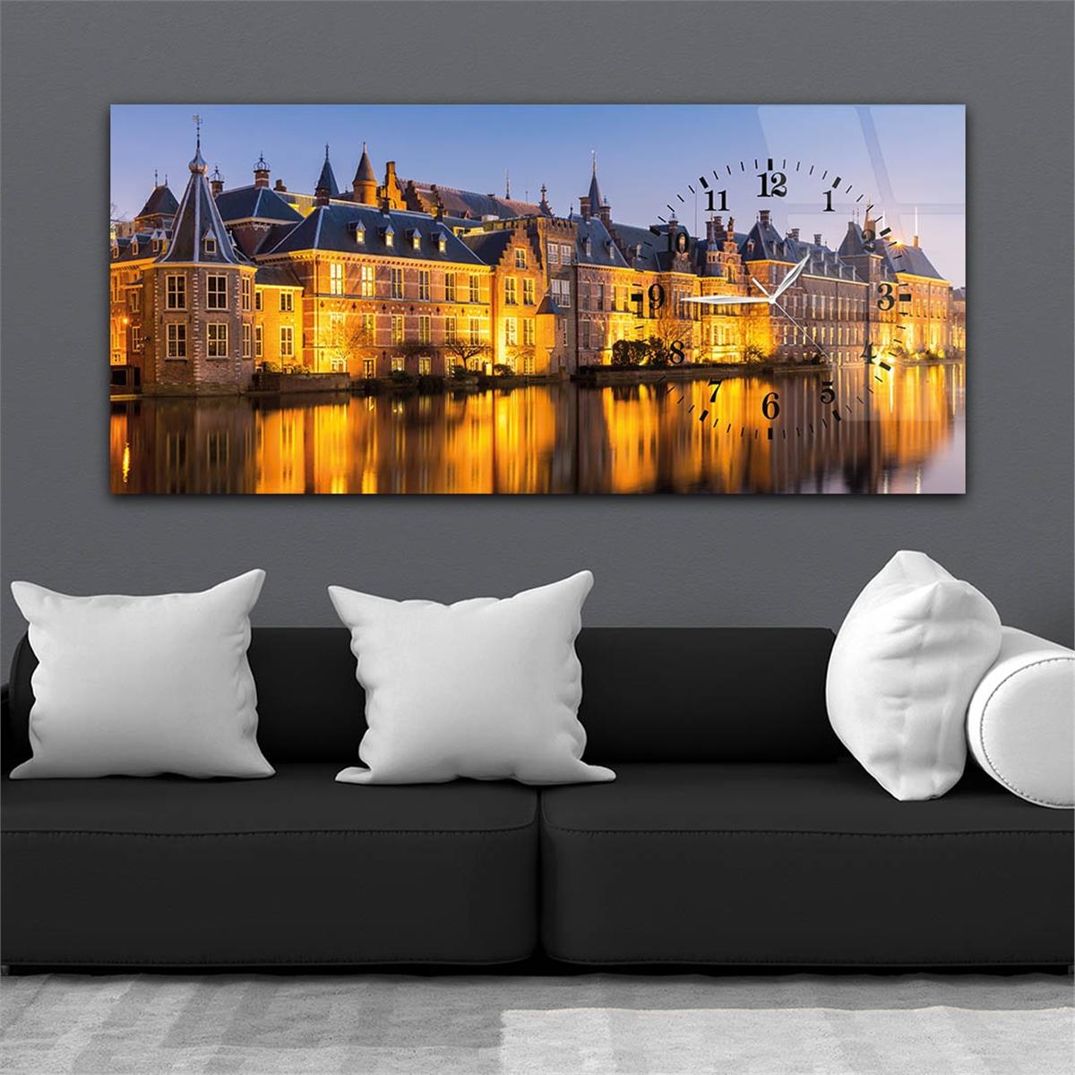 Side-Clock, Art And Nature-Themed Horizontal Glass Wall Painting 019