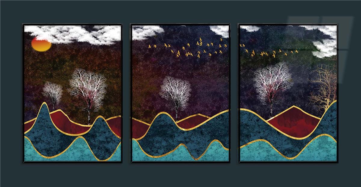 Alüminyum Çerçeveli Sanat Temalı 3lü Set MDF Tablo 0028