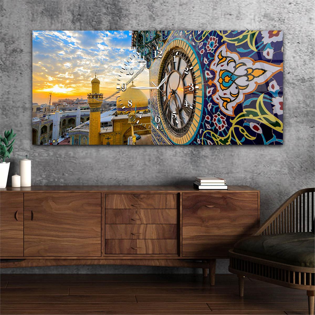 Horizontaal, in Het Midden Voorzien Van Een Klok, Religieus Thema Gehard Glasschilderij 038