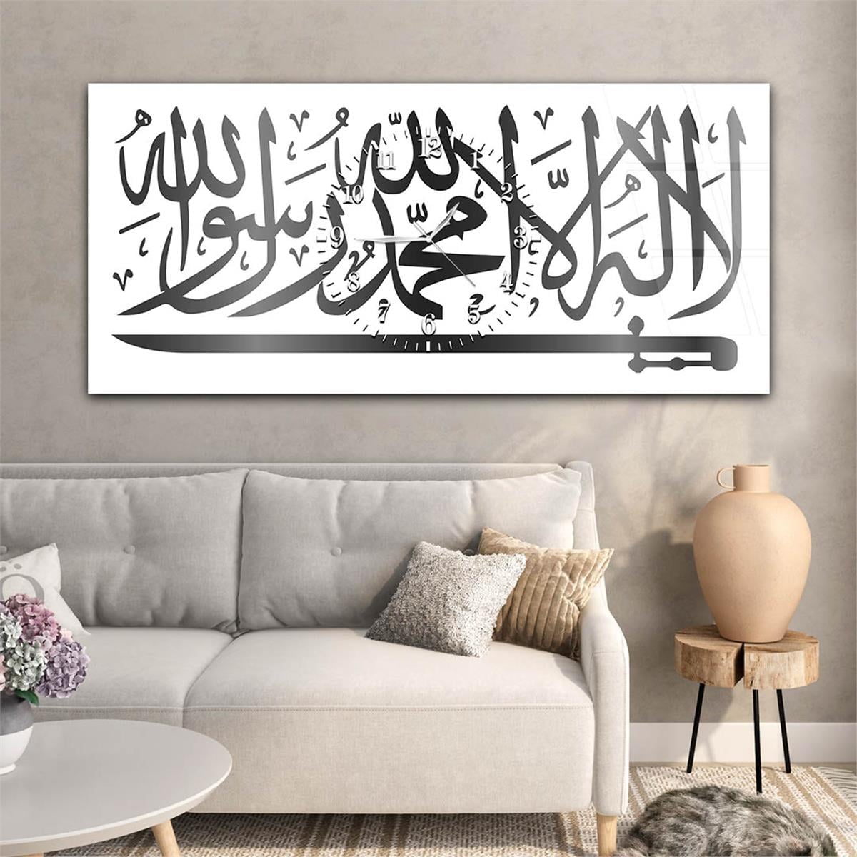 Horizontaal, in Het Midden Voorzien Van Een Klok, Religieus Thema Gehard Glasschilderij 044