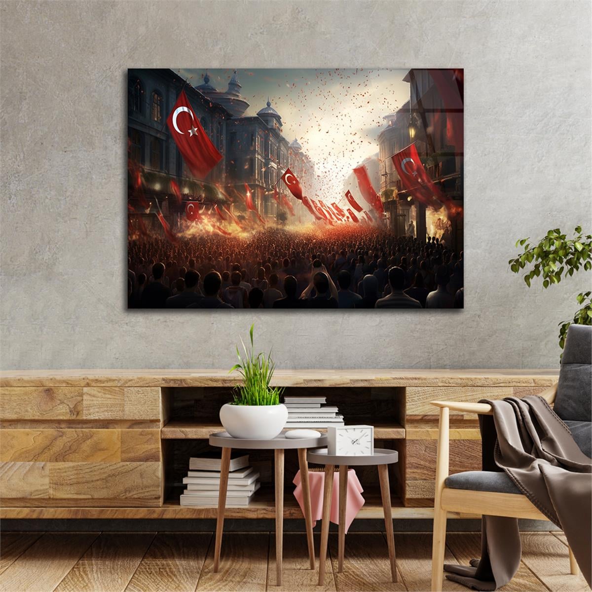 Yatay VatanTemalı Cam Tablo 110