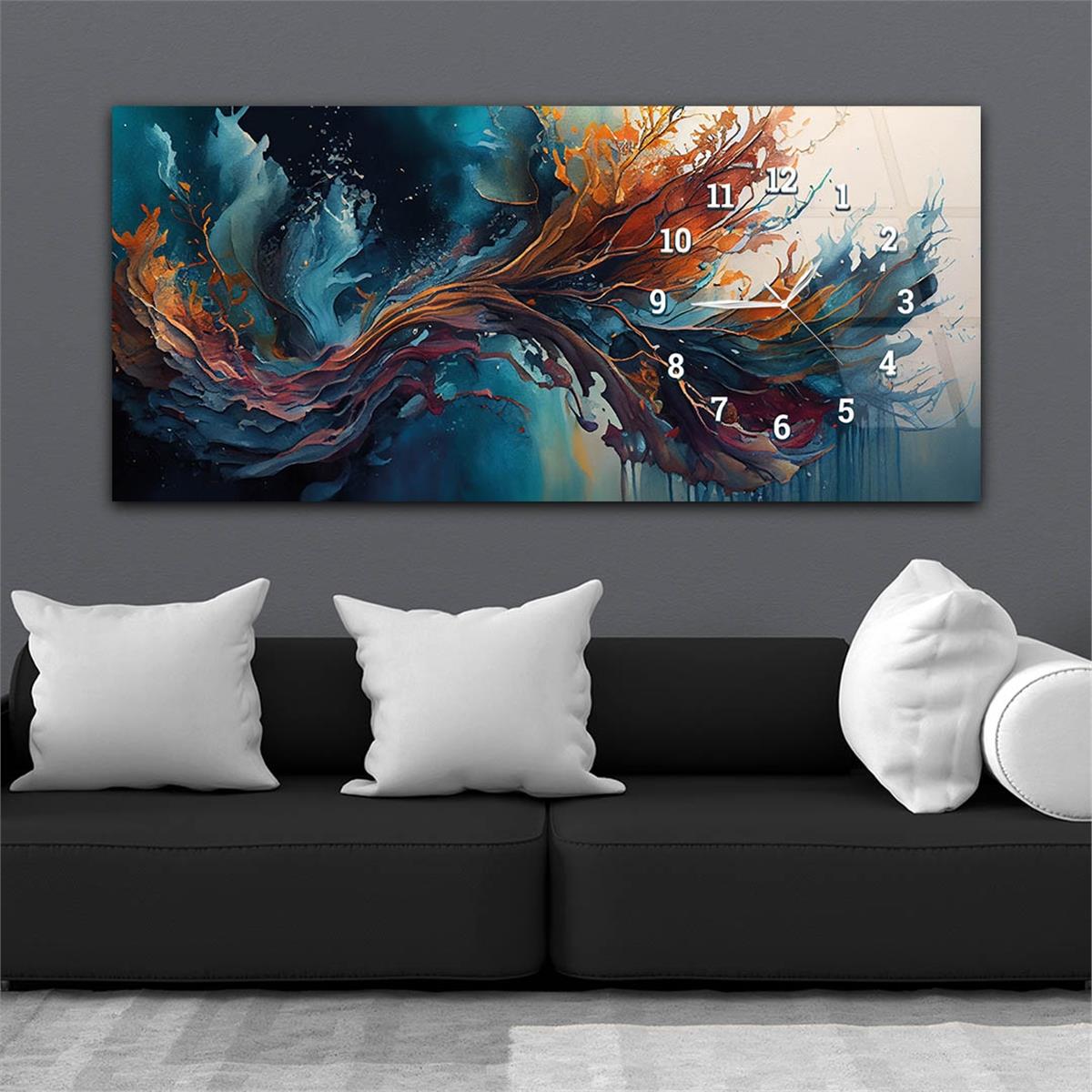 Horizontaal, Aan De Zijkant Voorzien Van Een Klok, Kunst en Natuur Thema Gehard Glasschilderij 190