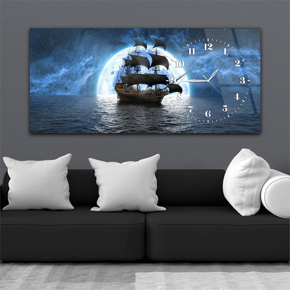 Yatay Saatli Yandan Sanat Temalı Cam Tablo 241