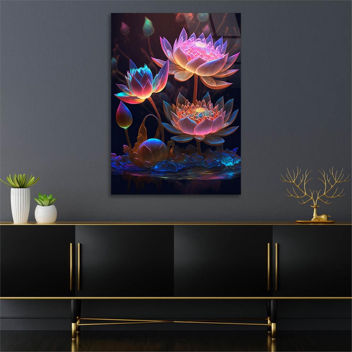 Dikey Sanat Temalı Cam Tablo 482