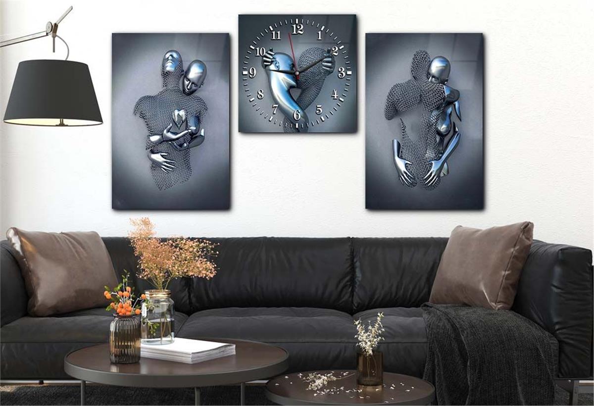 Tempered Glasss Wall Arts Art-Themed Set with Clock