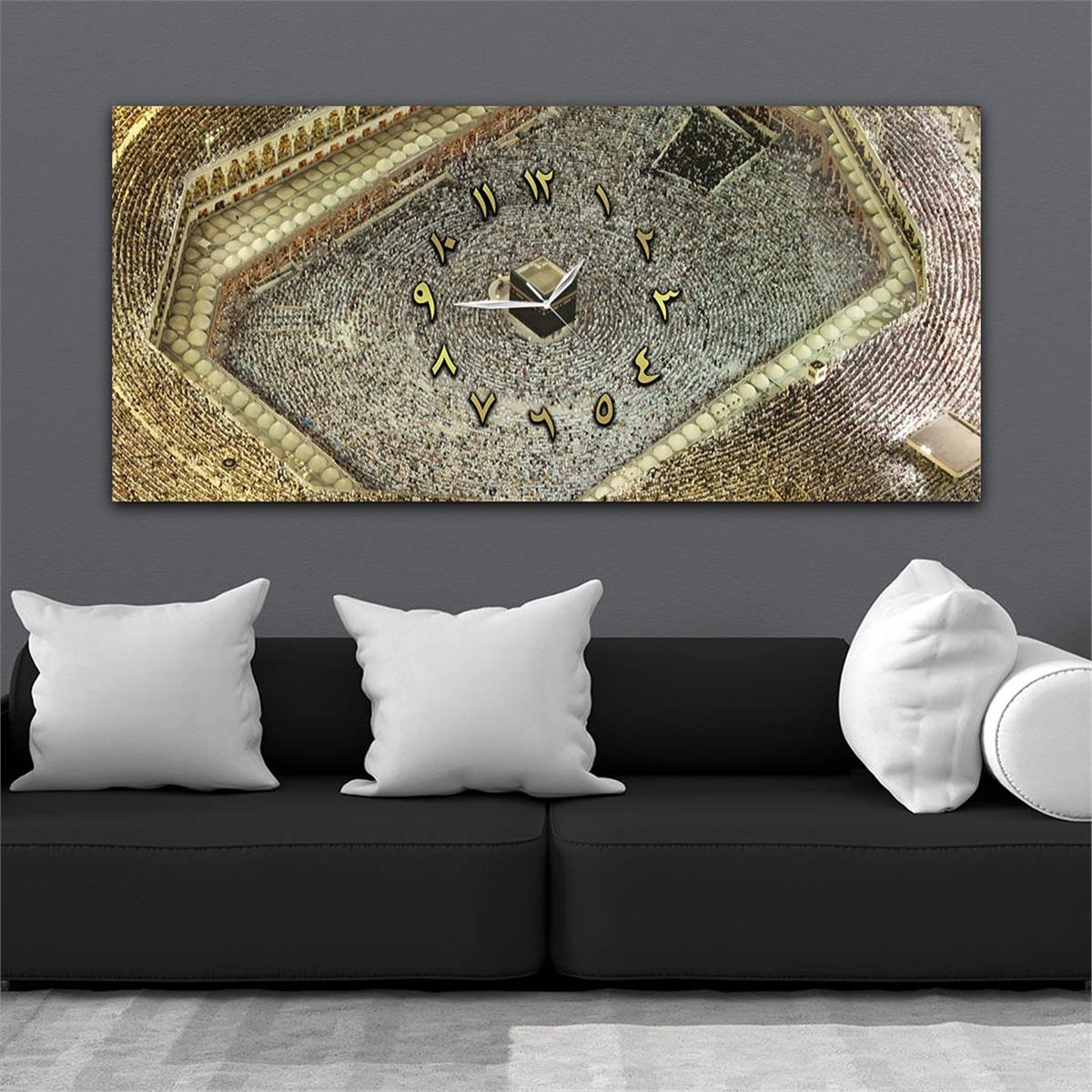 Yatay Ortadan Saatli  Dini Temalı Cam Tablo 109