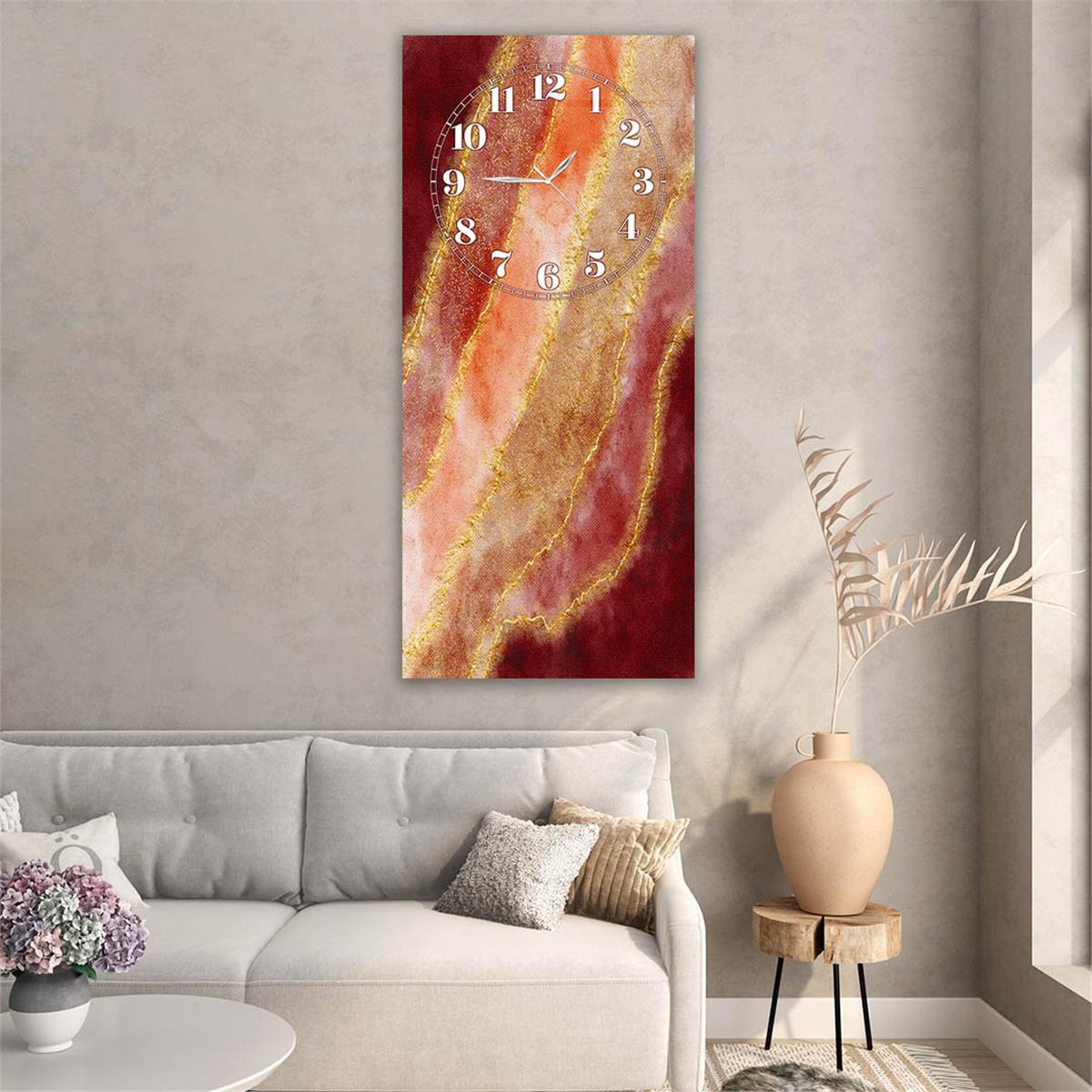 Dikey Üstten Saatli Sanat Temalı Cam Tablo 026