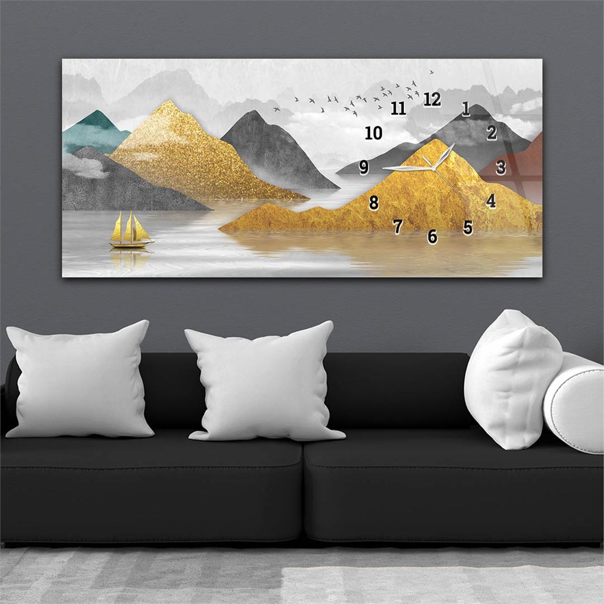 Yatay Saatli Yandan Sanat ve Doğa Temalı Cam Tablo 169