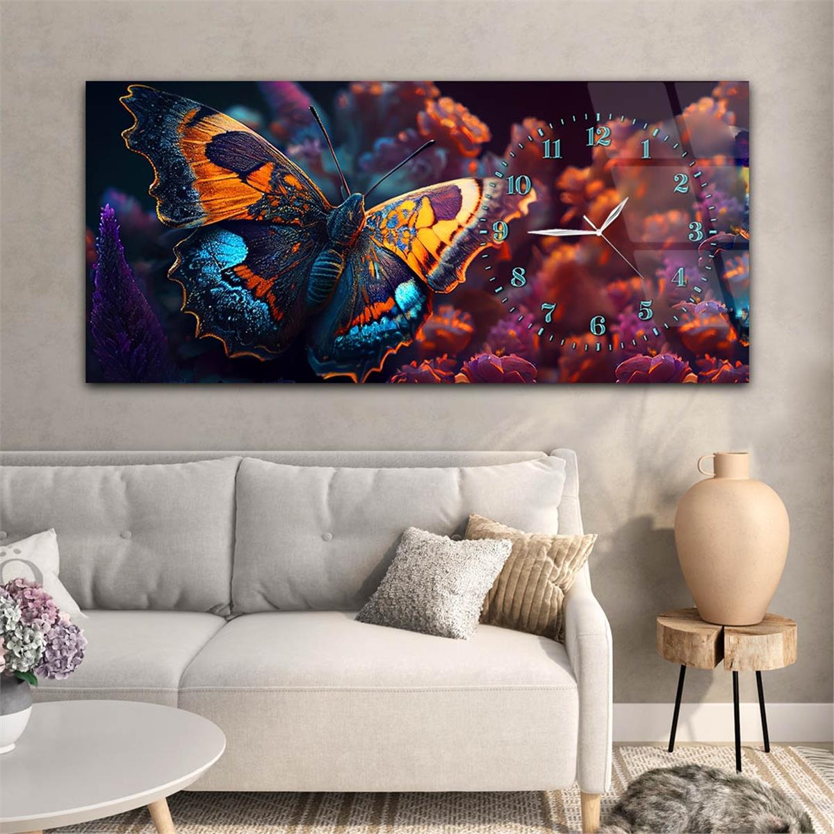 Yatay Saatli Yandan Sanat Temalı Cam Tablo 257