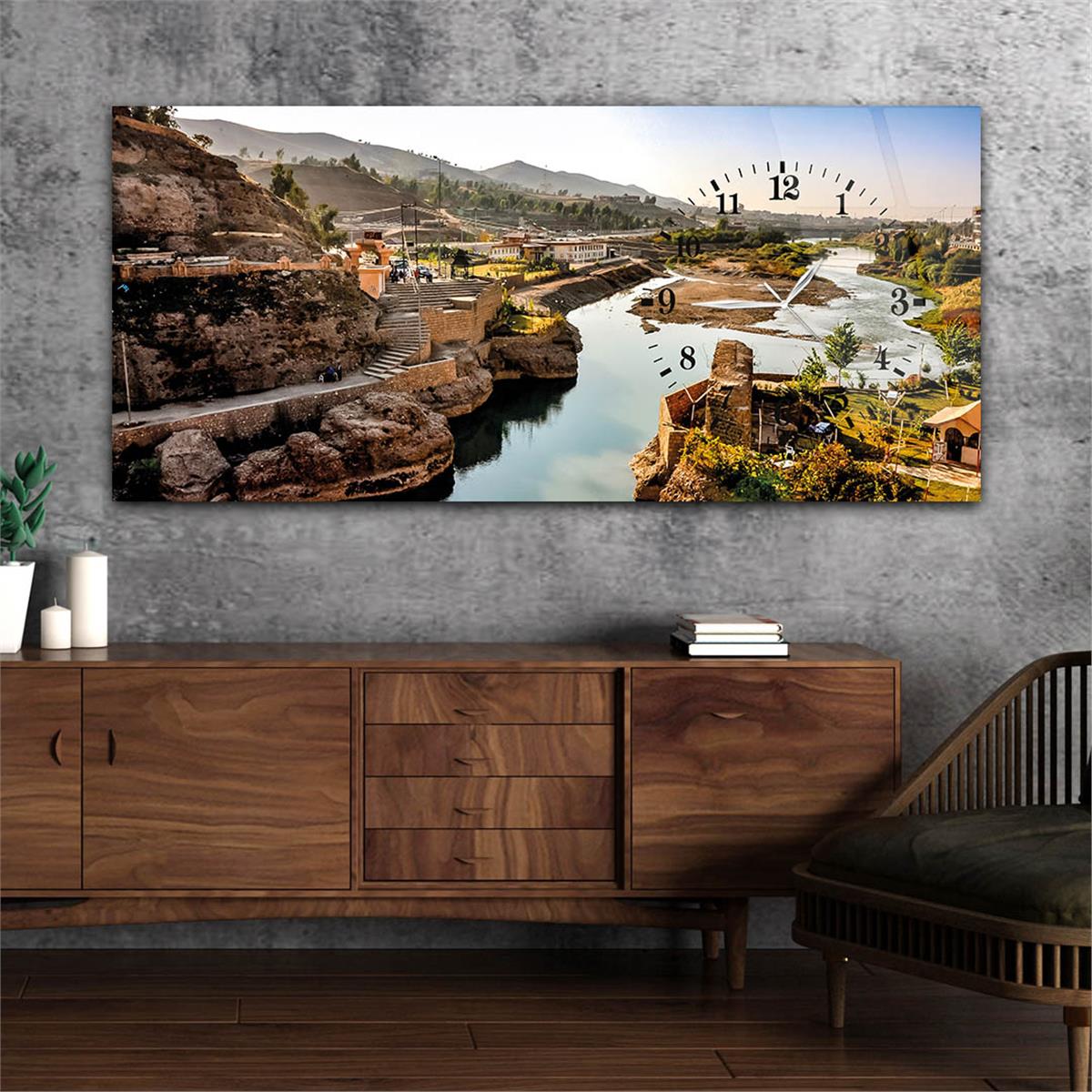 Side-Clock, Art And Nature-Themed Horizontal Glass Wall Painting 018