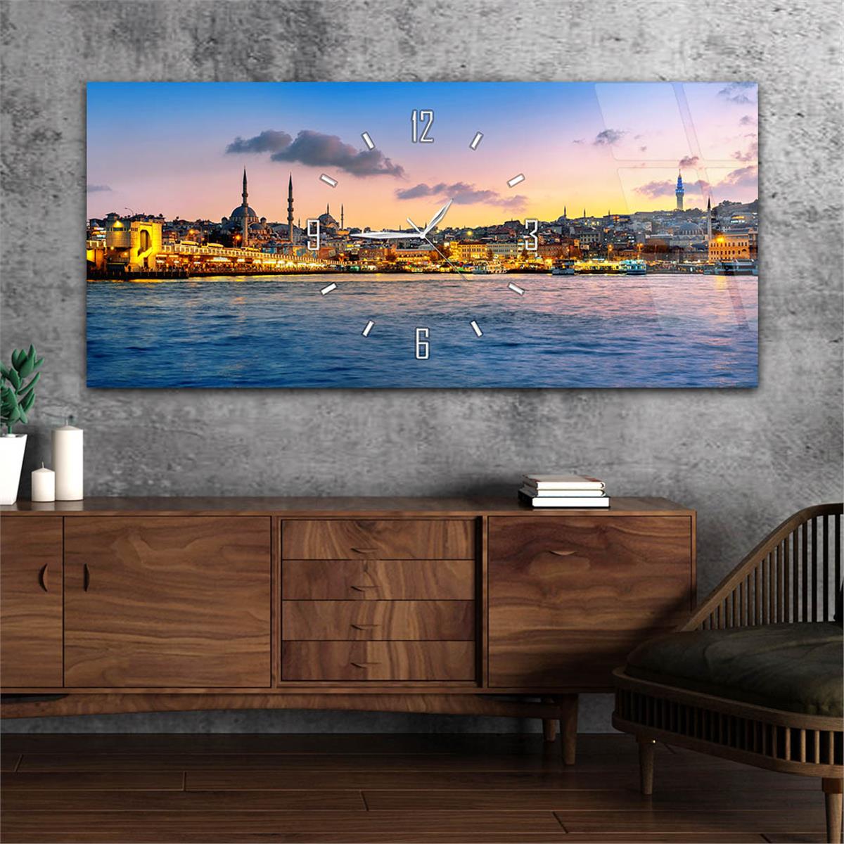 Yatay Saatli Ortadan Dini Temalı Cam Tablo 114