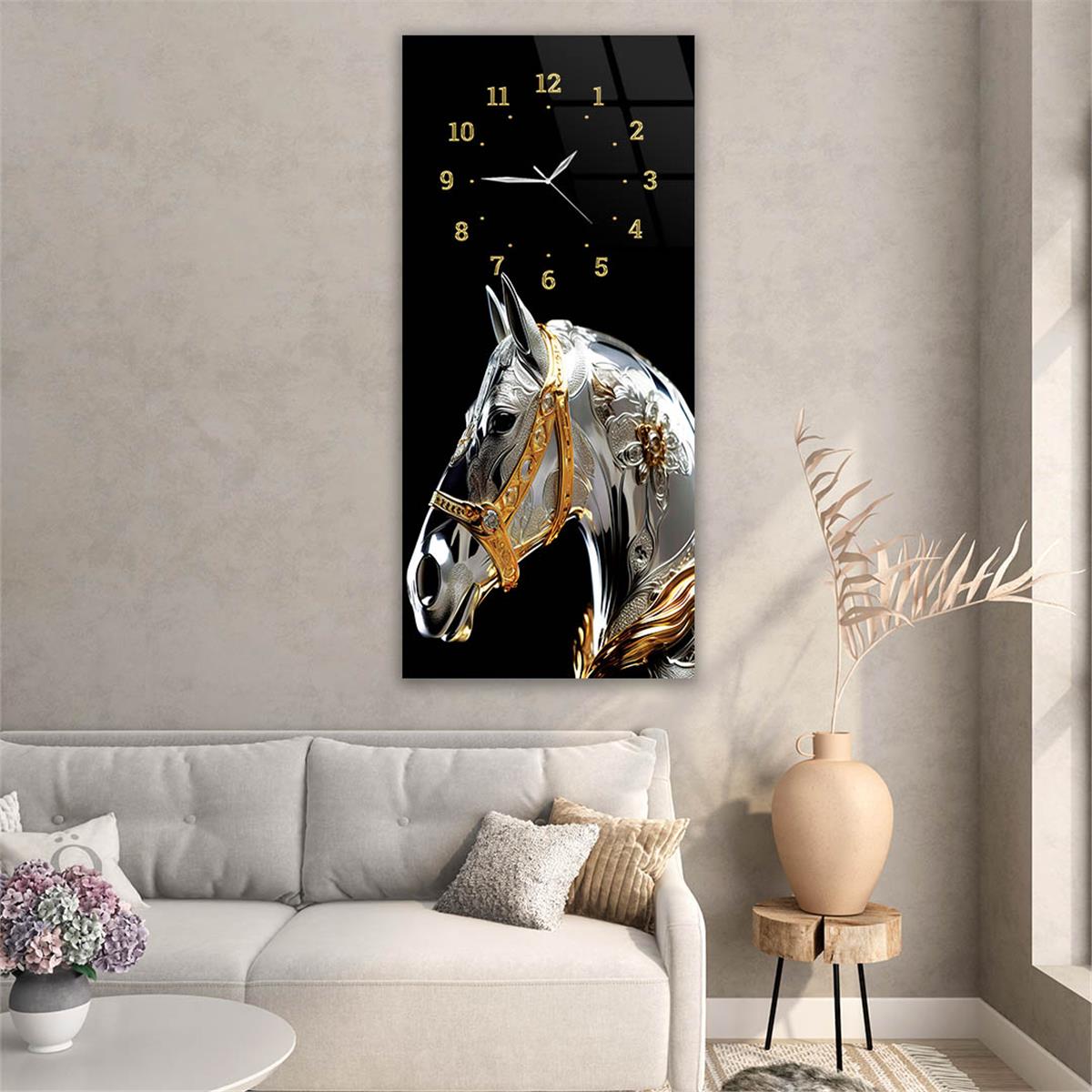 Vertical Art Themed Glass Wall Art with Clock at the Top 045