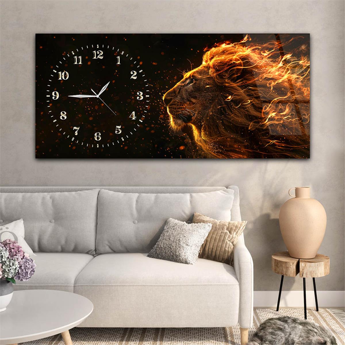 Yatay Saatli Yandan Sanat Temalı Cam Tablo 300