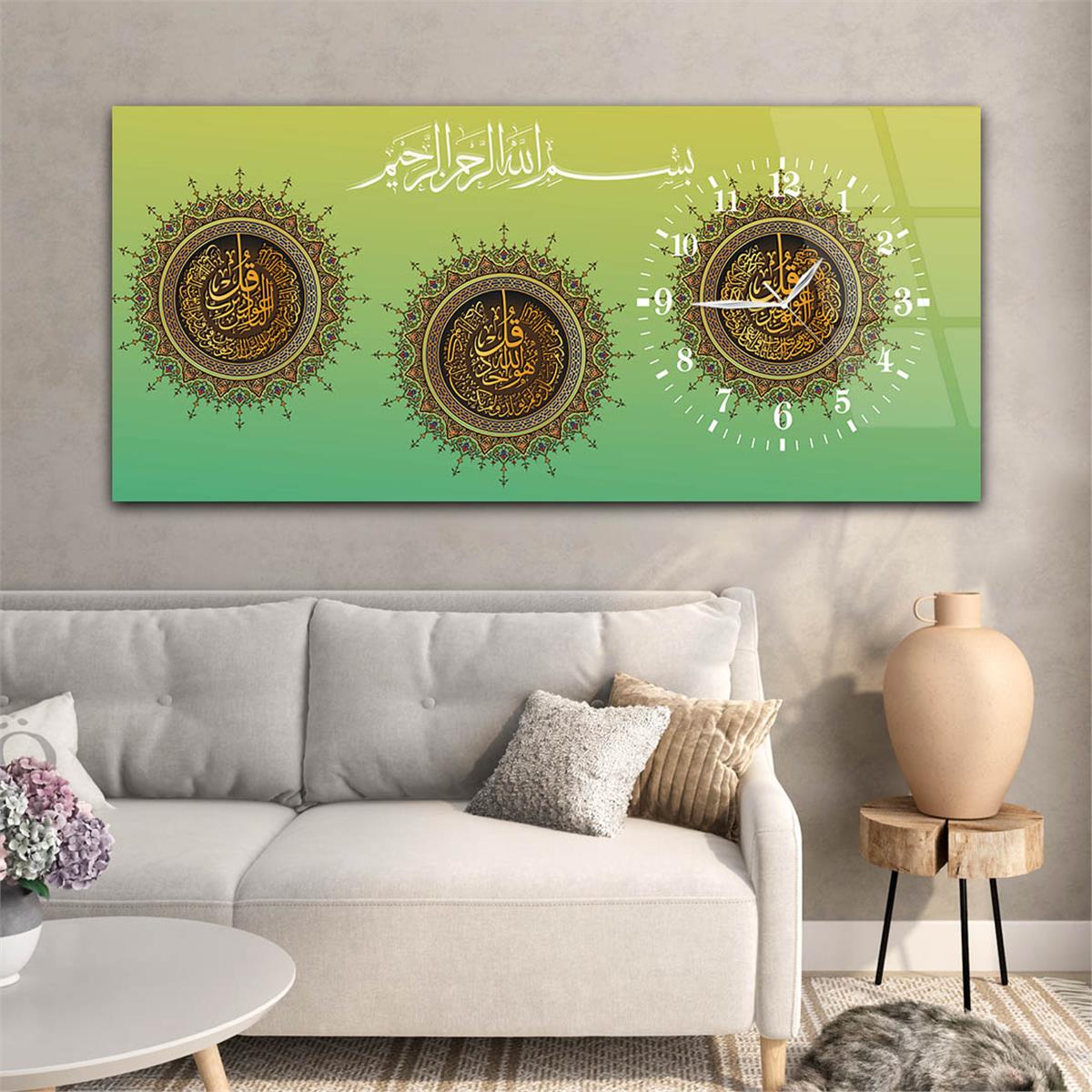 Side-Clock, Religious-Themed Horizontal Glass Wall Painting 058