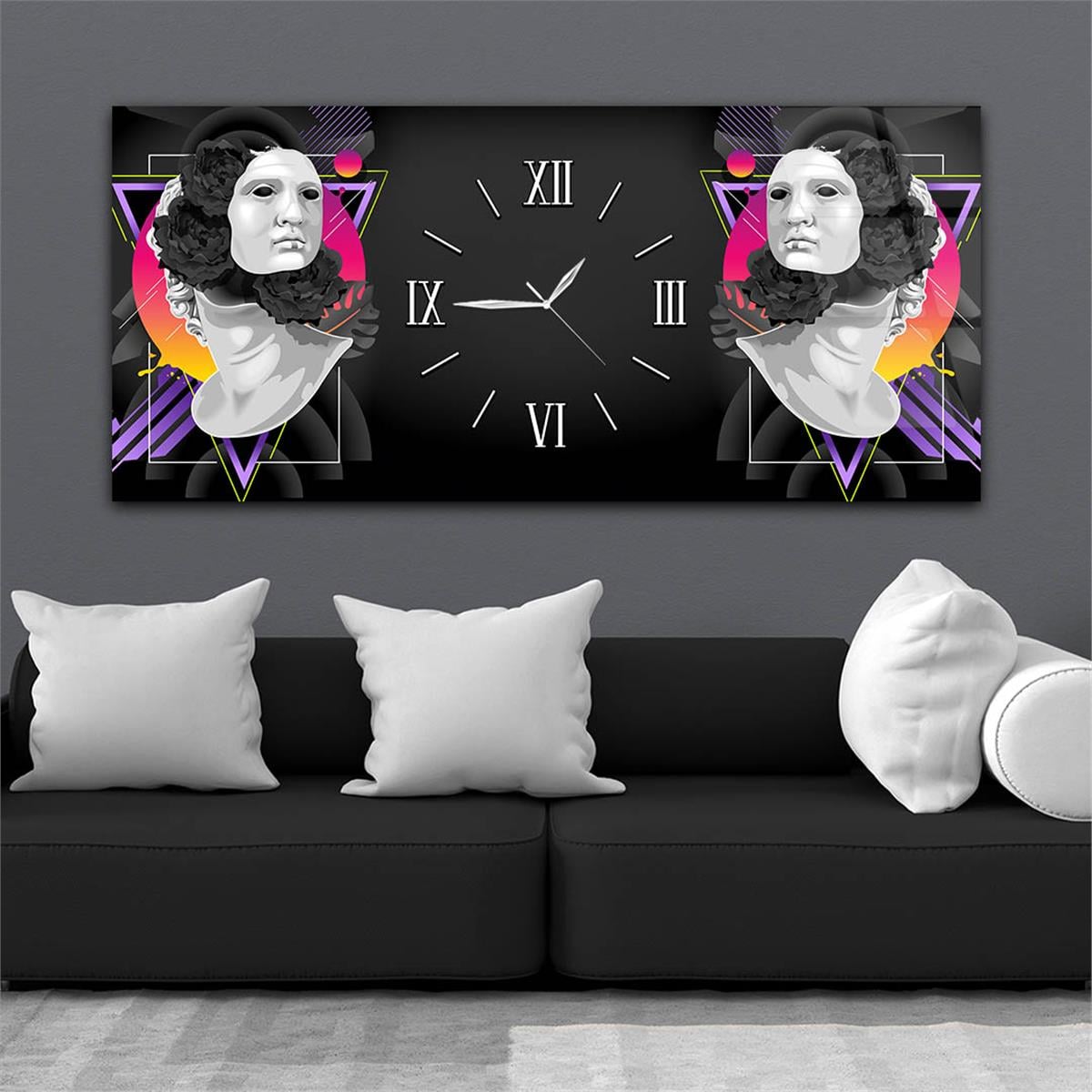 Yatay Ortadan Saatli  Sanat ve Doğa Temalı Cam Tablo 093