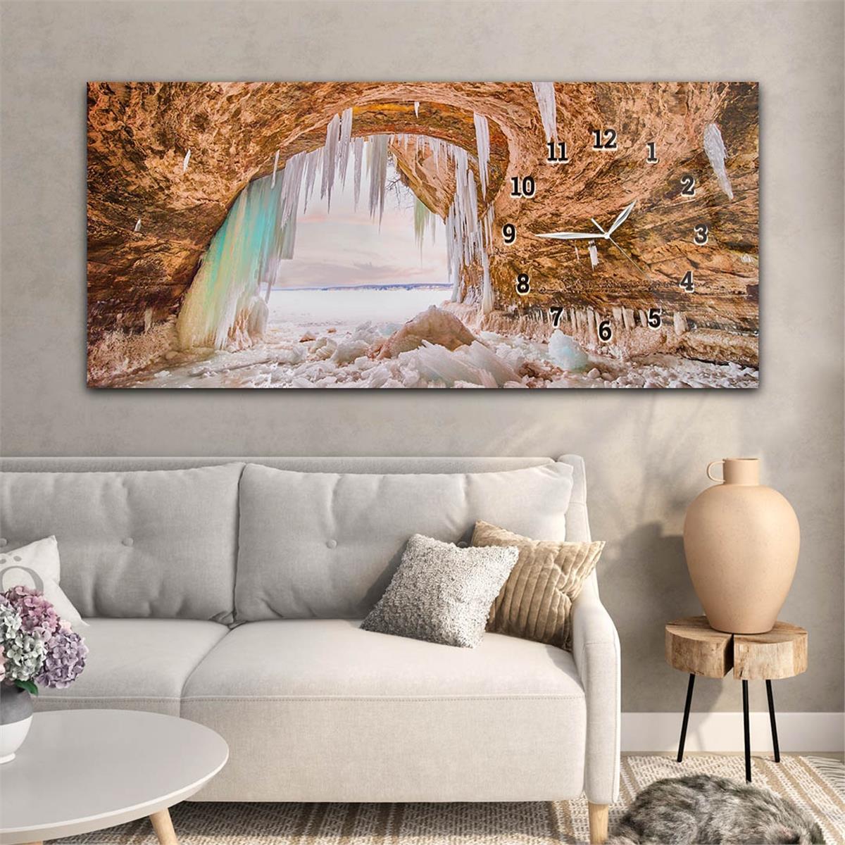 Yatay Saatli Yandan Sanat ve Doğa Temalı Cam Tablo 123