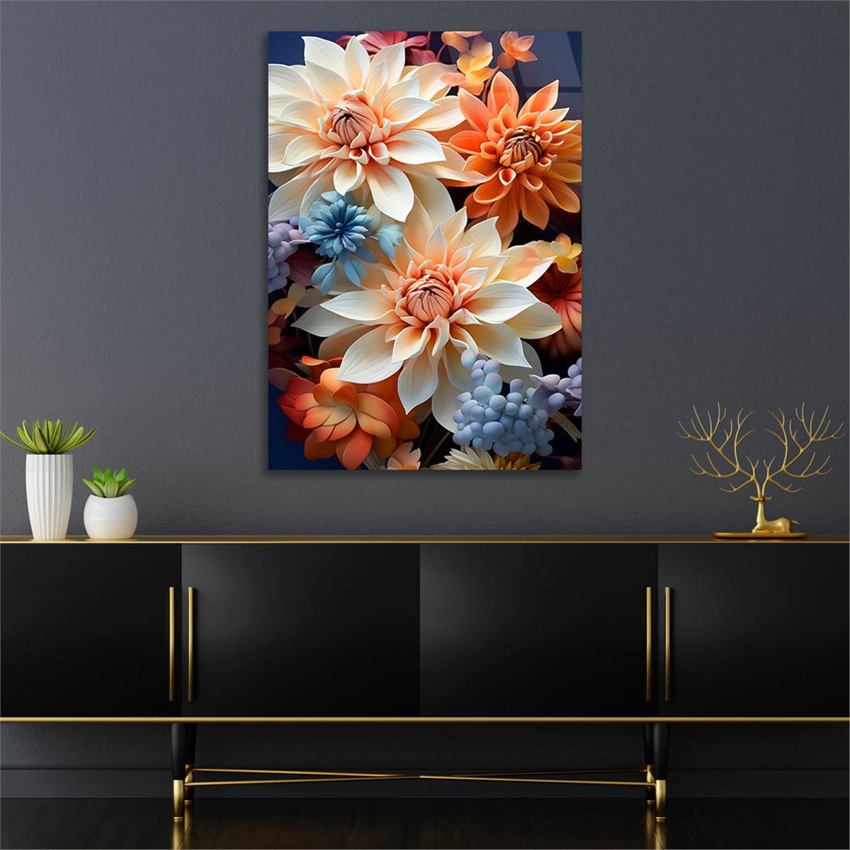 Dikey Sanat Temalı Cam Tablo 574