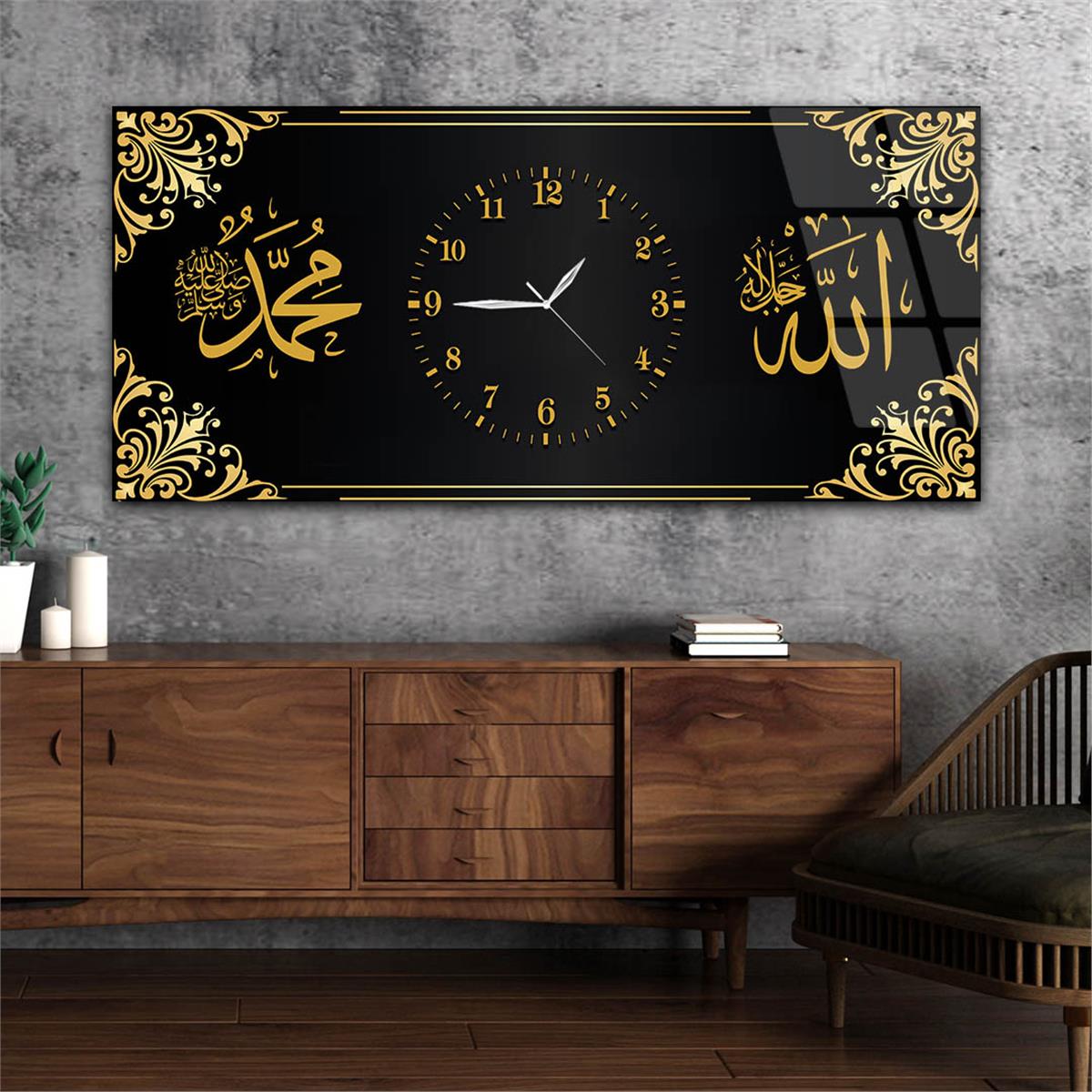 لوحة زجاجية أفقية ذات طابع ديني مع ساعة في الوسط 058