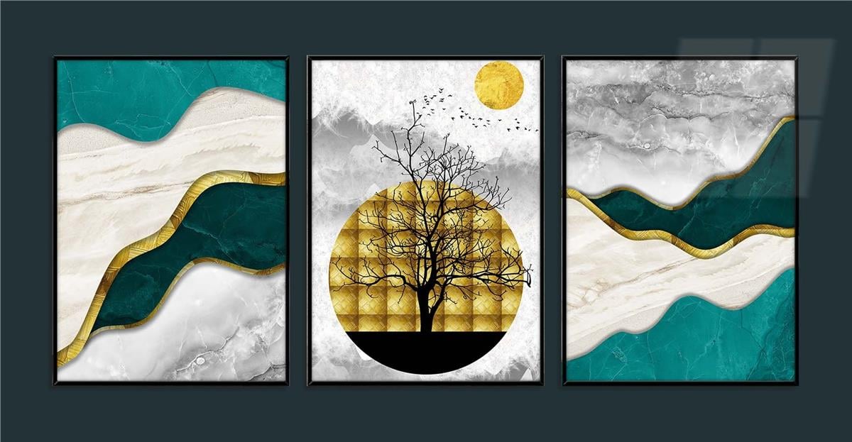 Alüminyum Çerçeveli Sanat Temalı 3lü Set MDF Tablo 0054