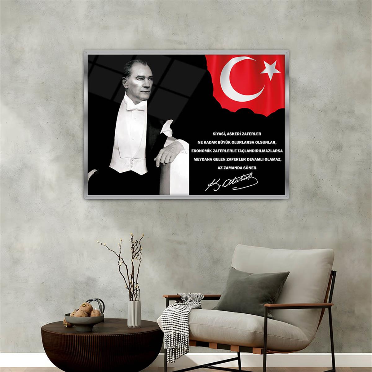 Alüminyum Çerçeveli Vatan Temalı Cam Tablo 050