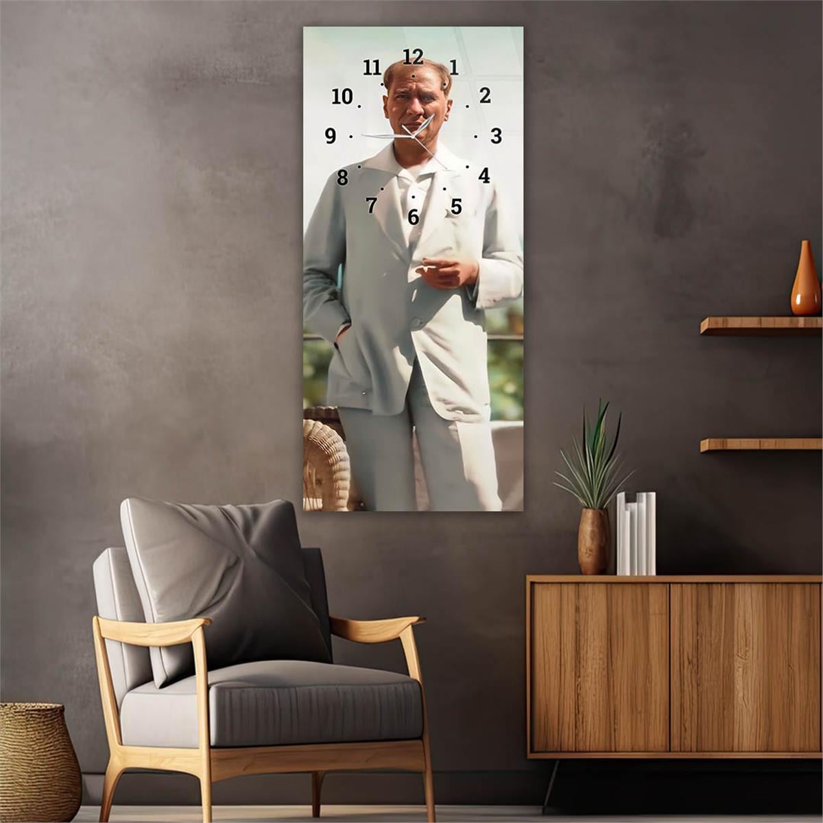 Dikey Üstten Saatli Vatan Temalı Cam Tablo 016