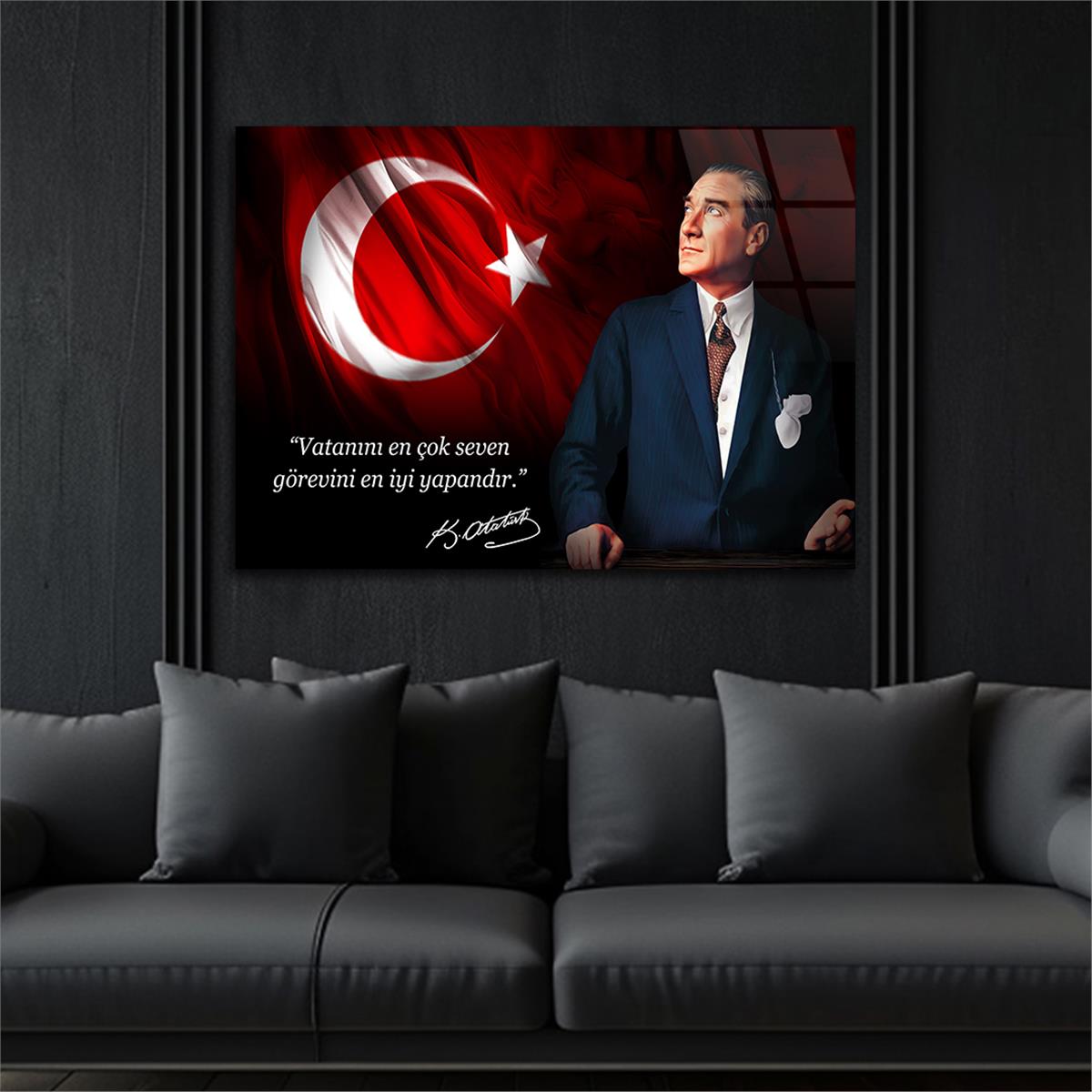 Yatay Vatan Temalı Cam Tablo 160