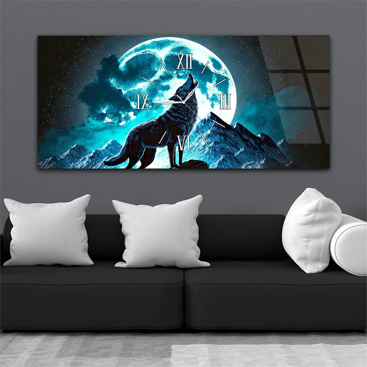 Yatay Ortadan Saatli  Sanat ve Doğa Temalı Cam Tablo 037