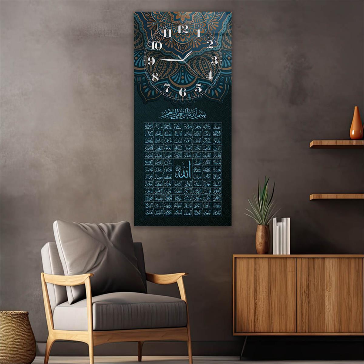 Vertical Religious Themed Glass Wall Art with Clock at the Top  053