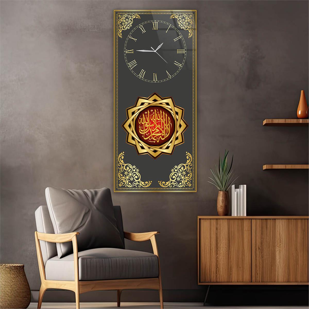 Vertical Religious Themed Glass Wall Art with Clock at the Top  029