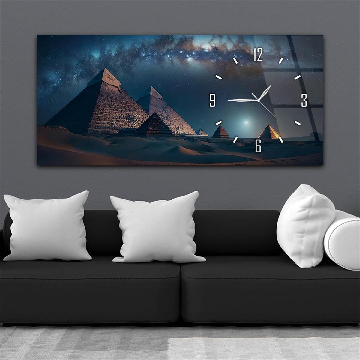 Yatay Saatli Yandan Sanat Temalı Cam Tablo 268